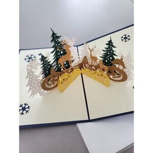 Bundle of 5 Unique 3D Popup Christmas Trees With Reindeers Greeting Cards